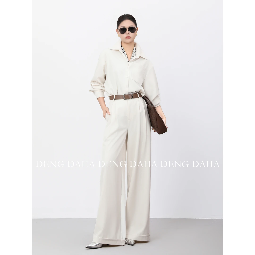 「纽约街头」2025早春通勤衬衫长裤气质二件套女HBZC641237