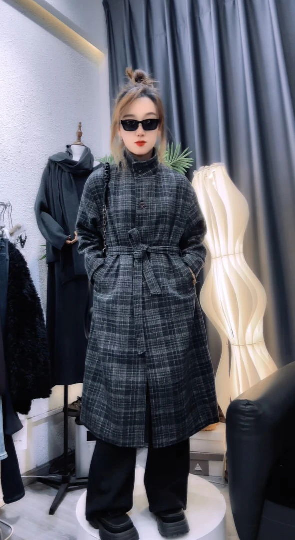 格子大衣   901    网红休闲时尚百搭设计师经典冬季格纹秋冬