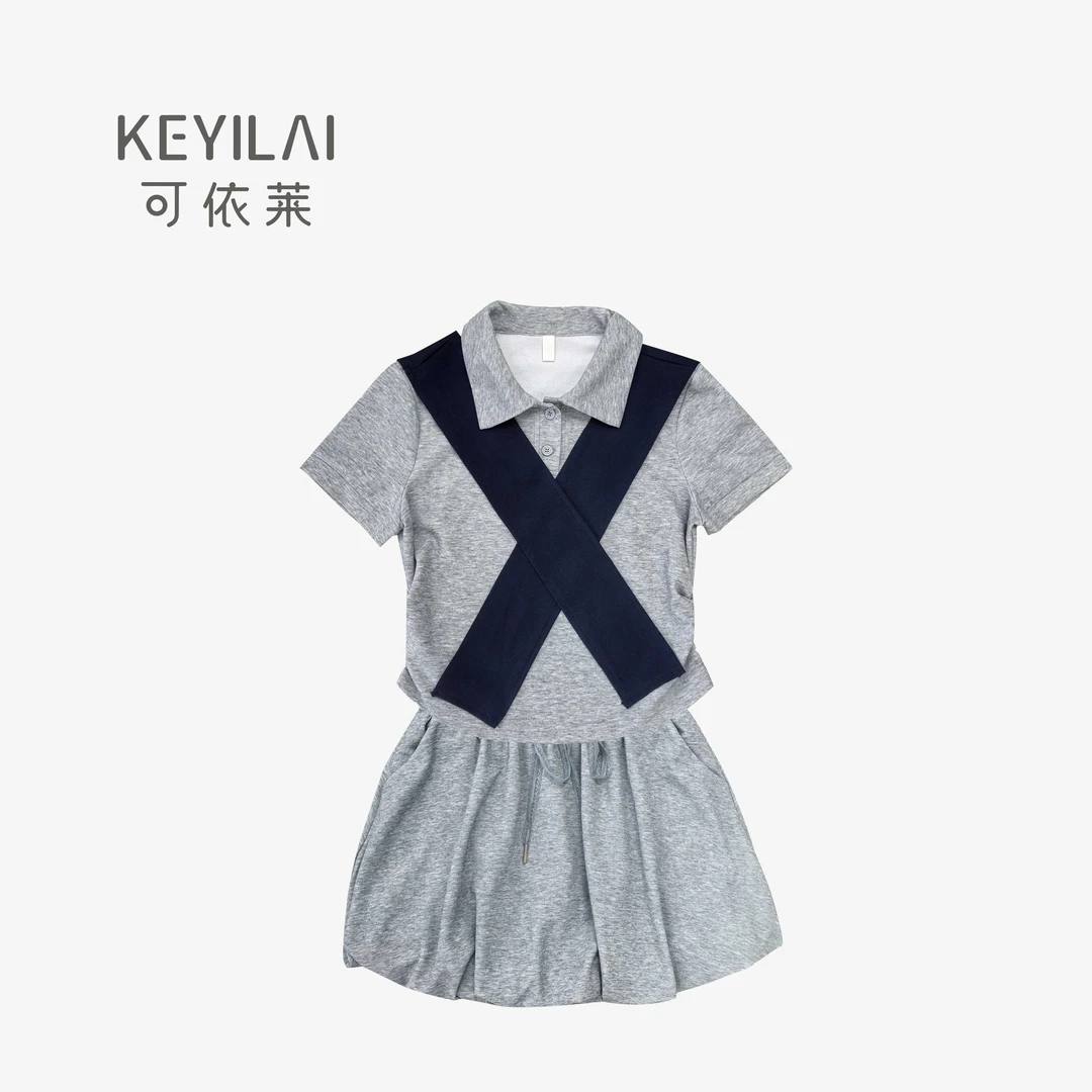 INS风学院风时尚套装衬衫翻领百褶百搭上衣拼接裙子DY5X5K1001