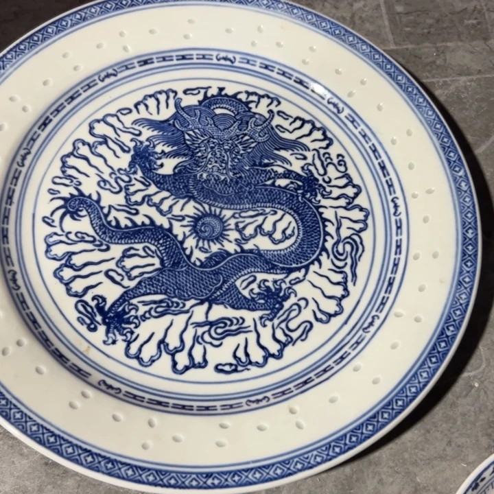 许***签青花玲珑35公分平盘