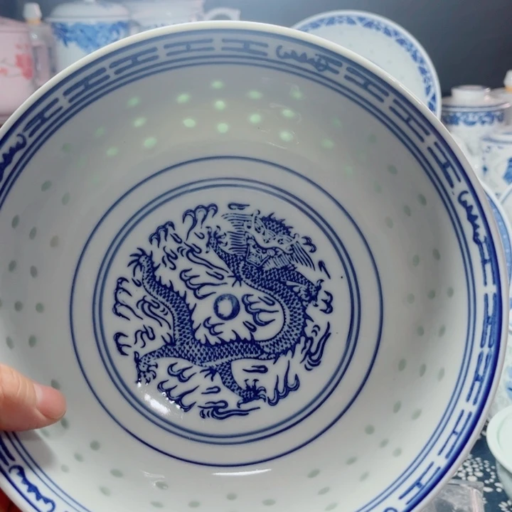 青花玲珑8寸汤碗龙纹