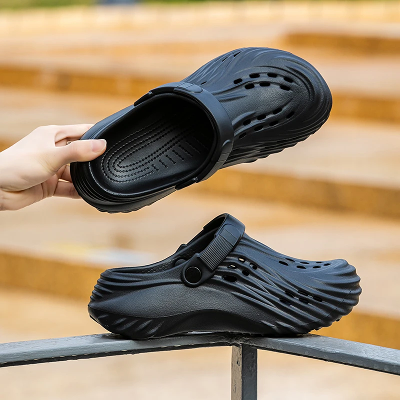 新款夏季男士厚底增高洞洞鞋度假外穿休闲潮流百搭防滑两穿凉鞋