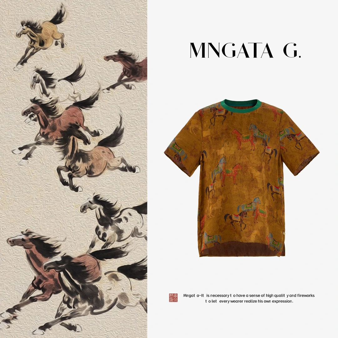 MNGATA G.宫小妍【红云纱·彩马】夏日新中式中国风真丝上衣5062210