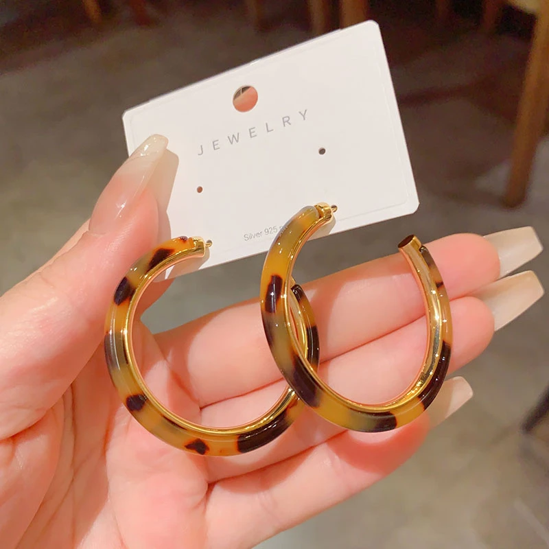 铜合金耳饰 欧美大气时尚个性豹纹圈圈耳环小众设计感网红耳钉