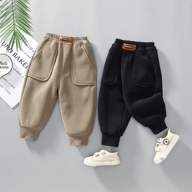 男童一体绒裤子冬季外穿加绒加厚束脚裤婴幼儿女宝宝长裤休闲百搭