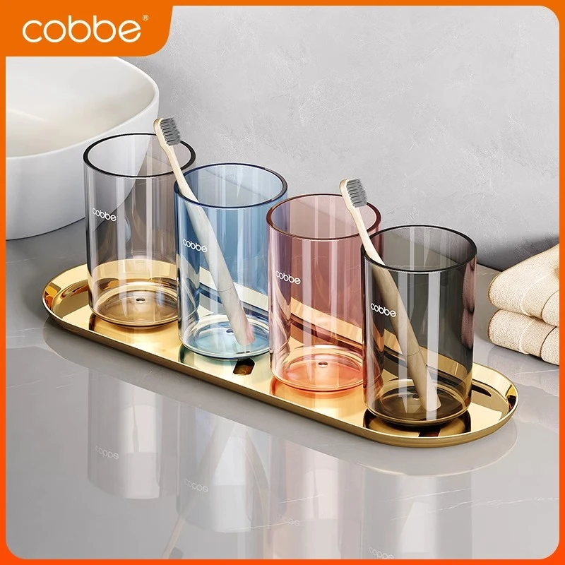 卡贝漱口杯一家三口情侣家用牙刷杯轻奢透明洗漱用品牙膏牙刷收纳