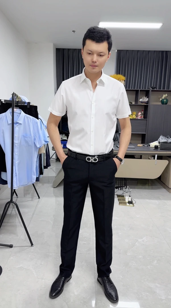 海夏季免烫纯白短袖衬衫08