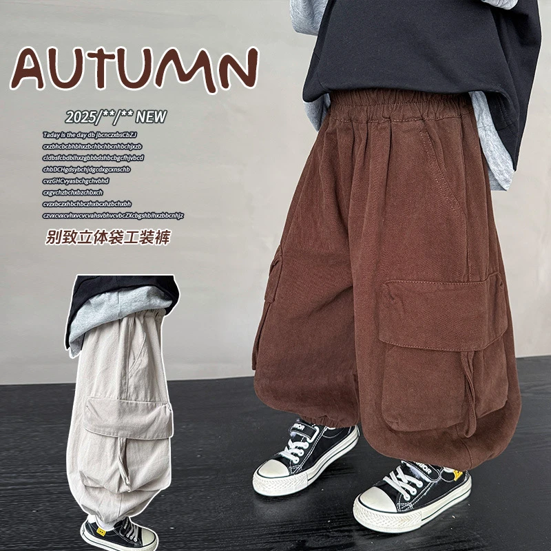 男童秋装立袋工装裤童装春秋季韩版12女女春秋加绒女童裤宽松长裤