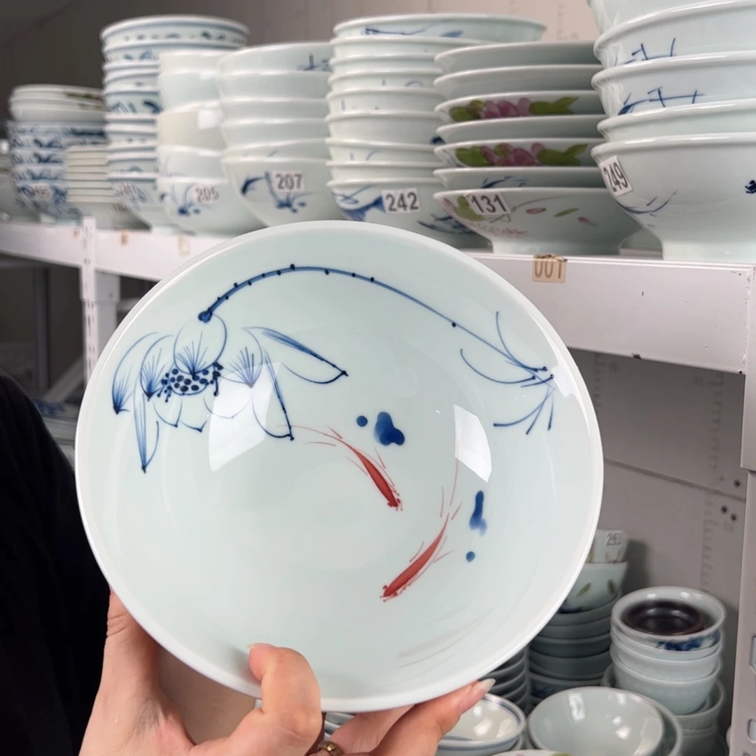 微瑕手绘画鱼8寸老面碗（单只装）