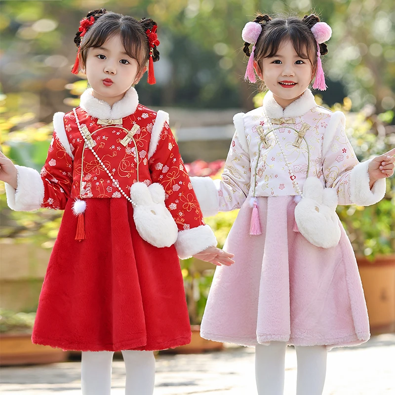SL2912女童汉服连衣裙秋冬新款儿童裙子女孩公主裙旗袍冬季拜年服