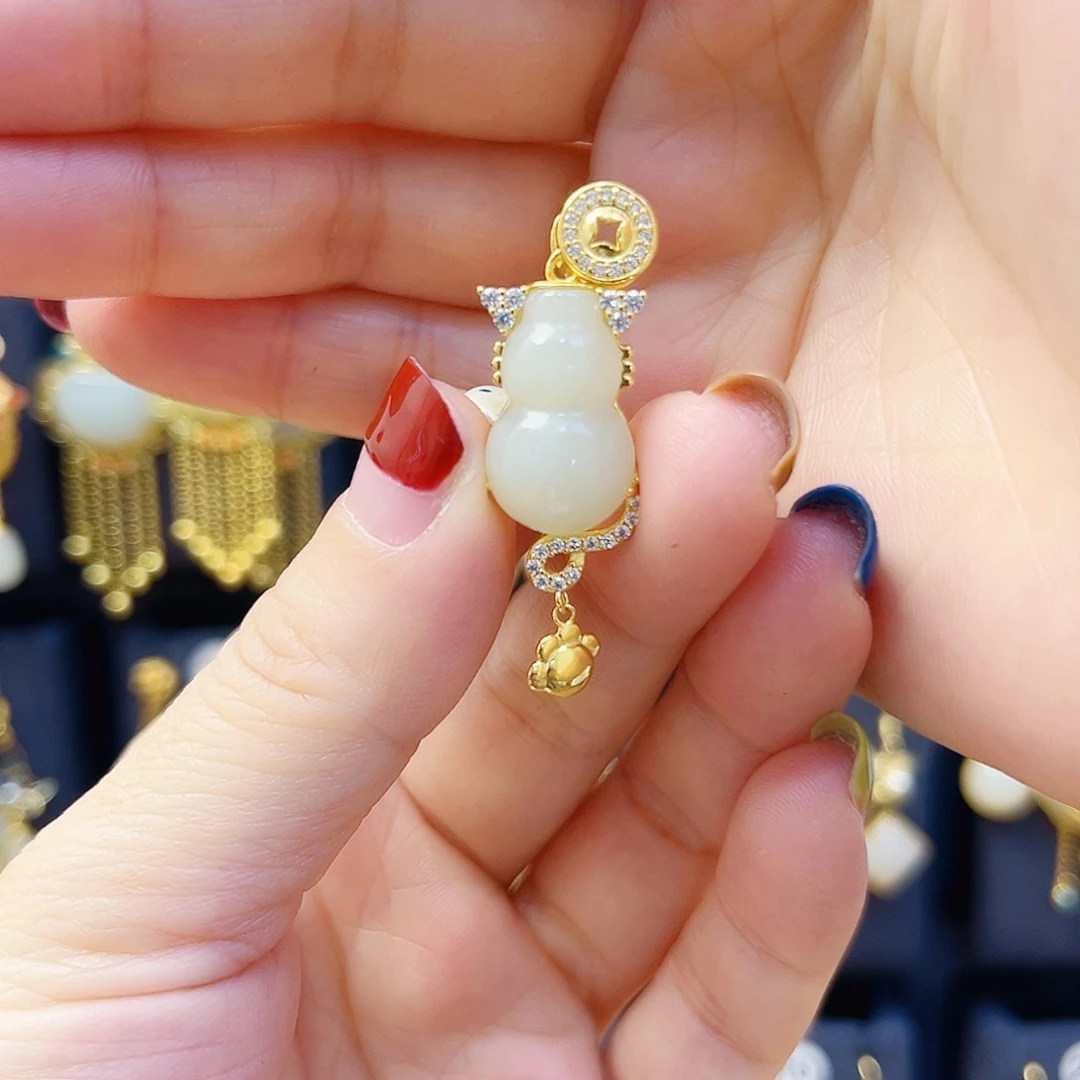 和田玉银S925镀金镶嵌颈饰