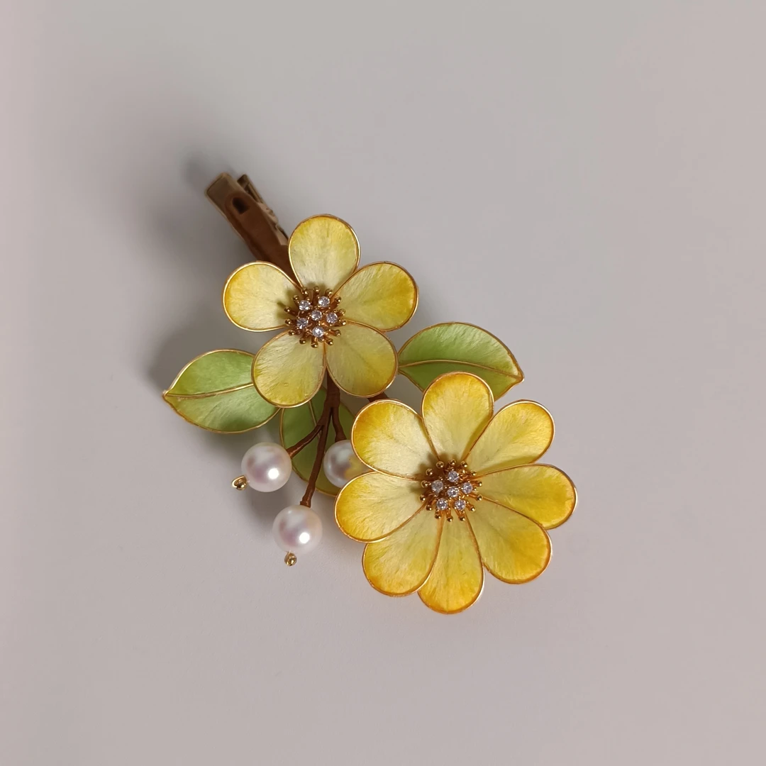 黄色系小雏菊掐丝非遗绒花发簪精致发夹日常款送礼纯手工桑蚕丝
