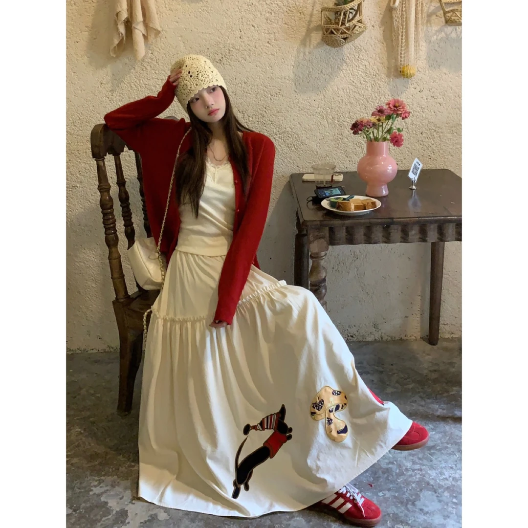 普罗达奇周末/复古重工半身裙贴布绣花长裙