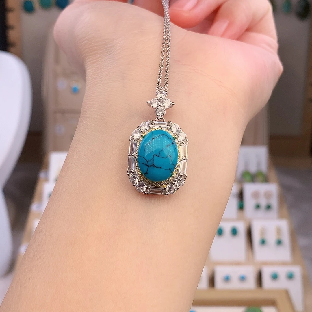 绿松石银S925镶嵌颈饰