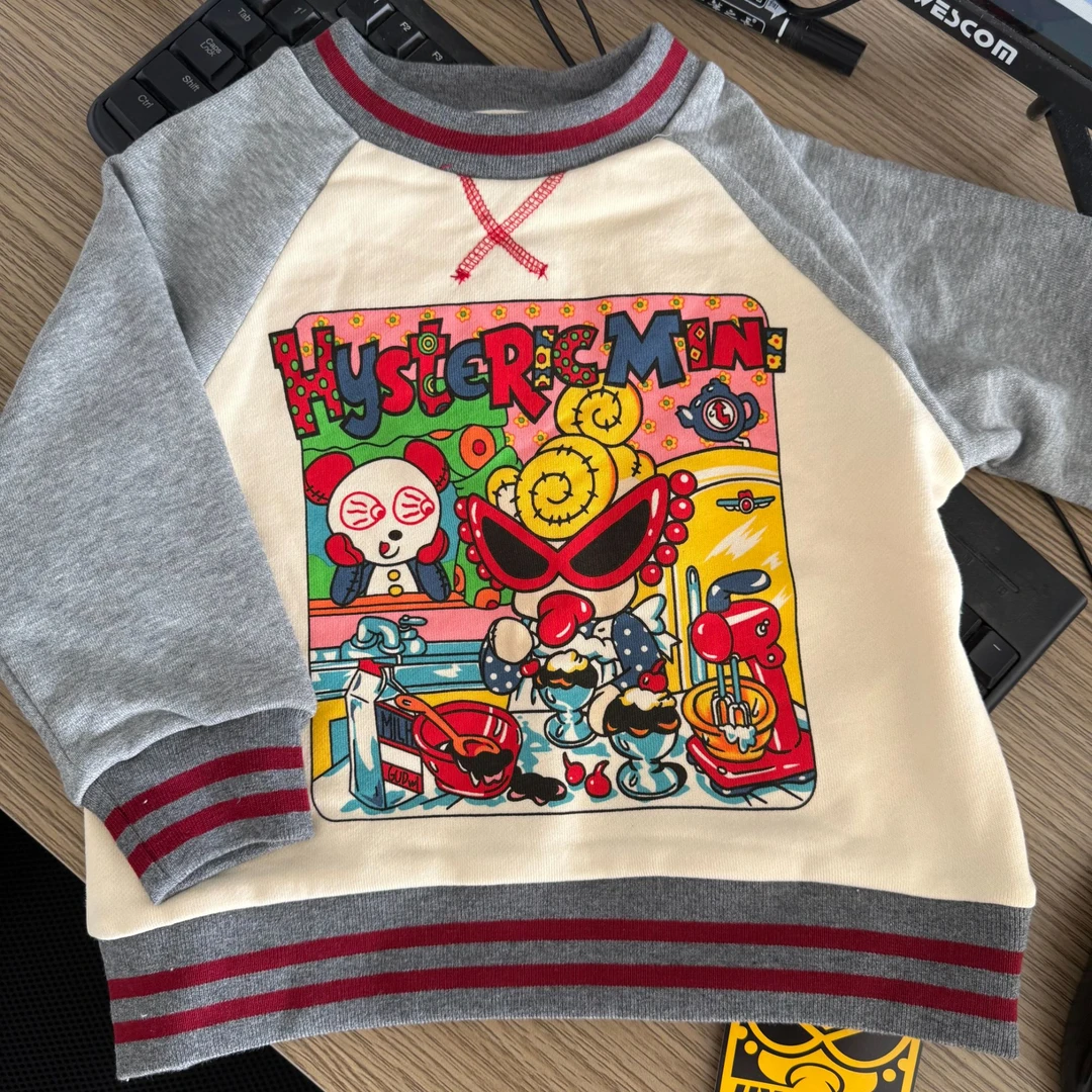BB25年新款【奶嘴超人】灰白撞色插肩冰淇淋店卡通印花毛圈宝宝卫衣