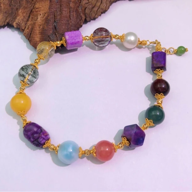 【圣芭黎】18K天然舒俱来手串海纹石水晶大满贯8多样性发一DD1315