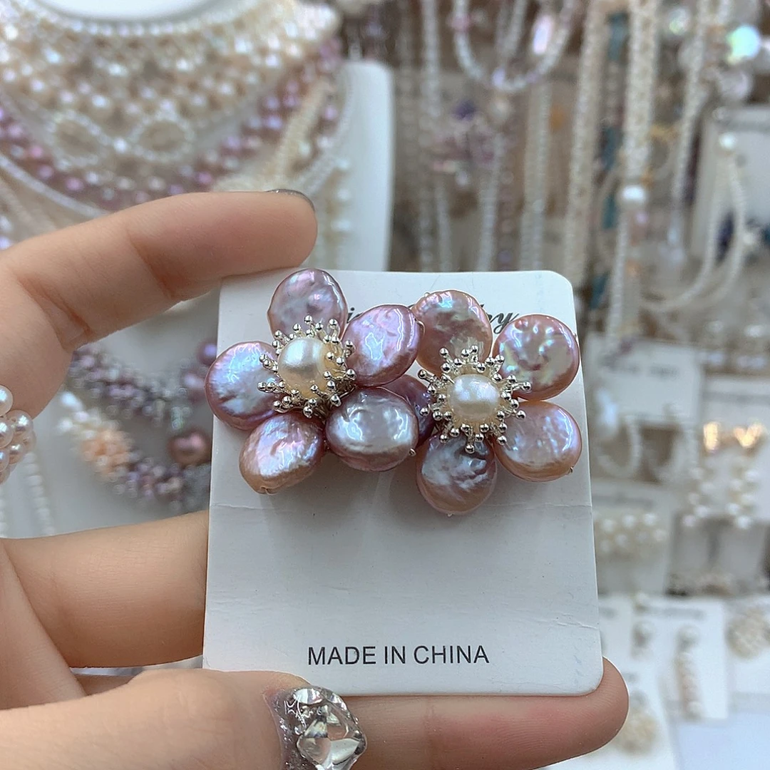 银S925镶嵌淡水珍珠耳饰