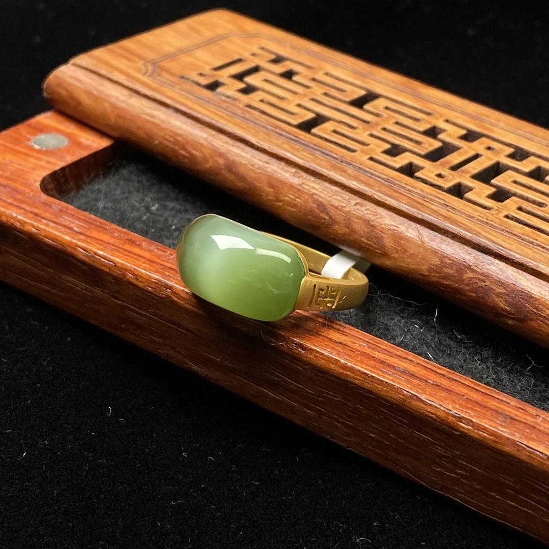 【芳華珠宝】·典藏级·和田玉·猫眼戒指18k金镶嵌气质