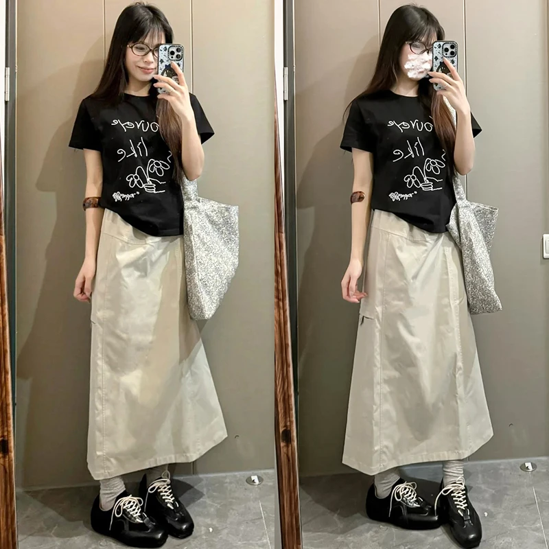 韩系速干工装半身裙女夏季2025新款高腰显瘦a字宽松后开叉运动裙