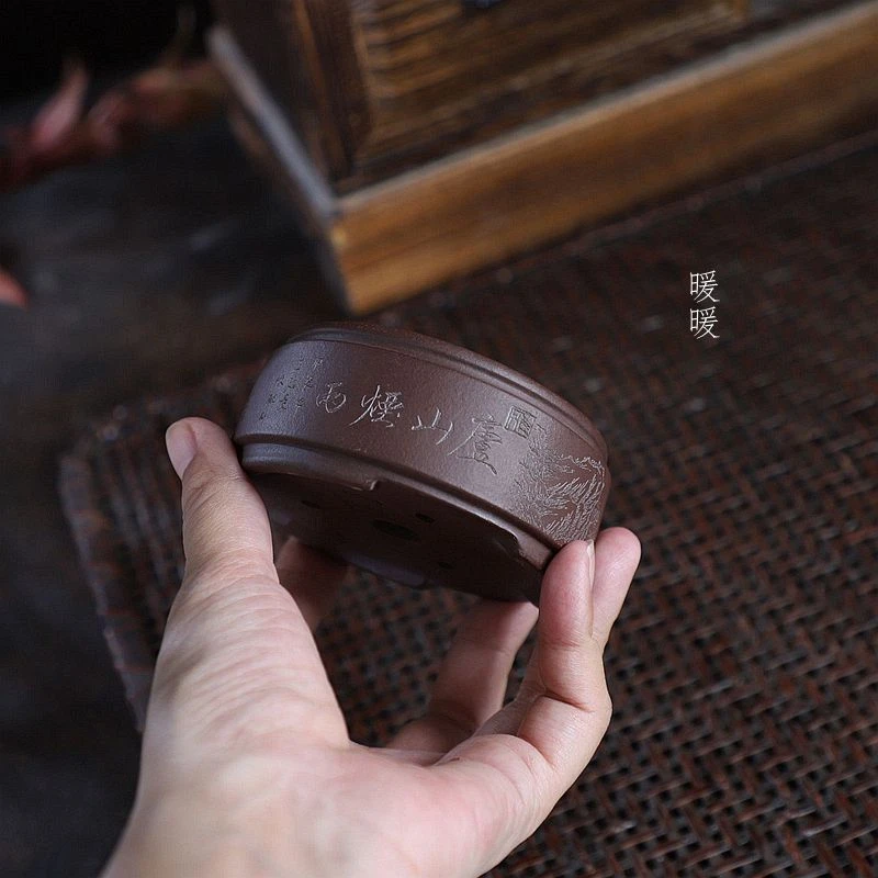 『古井圆盆紫泥清水泥/』宜兴原矿紫泥手工微型盆景倾雅款掌中宝