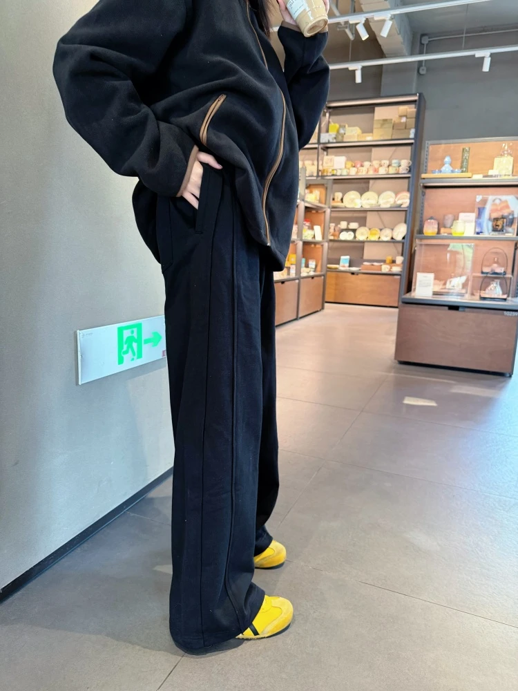 青少年学生300g高密棉冬秋保暖加厚立体剪裁直筒运动裤休闲裤显瘦