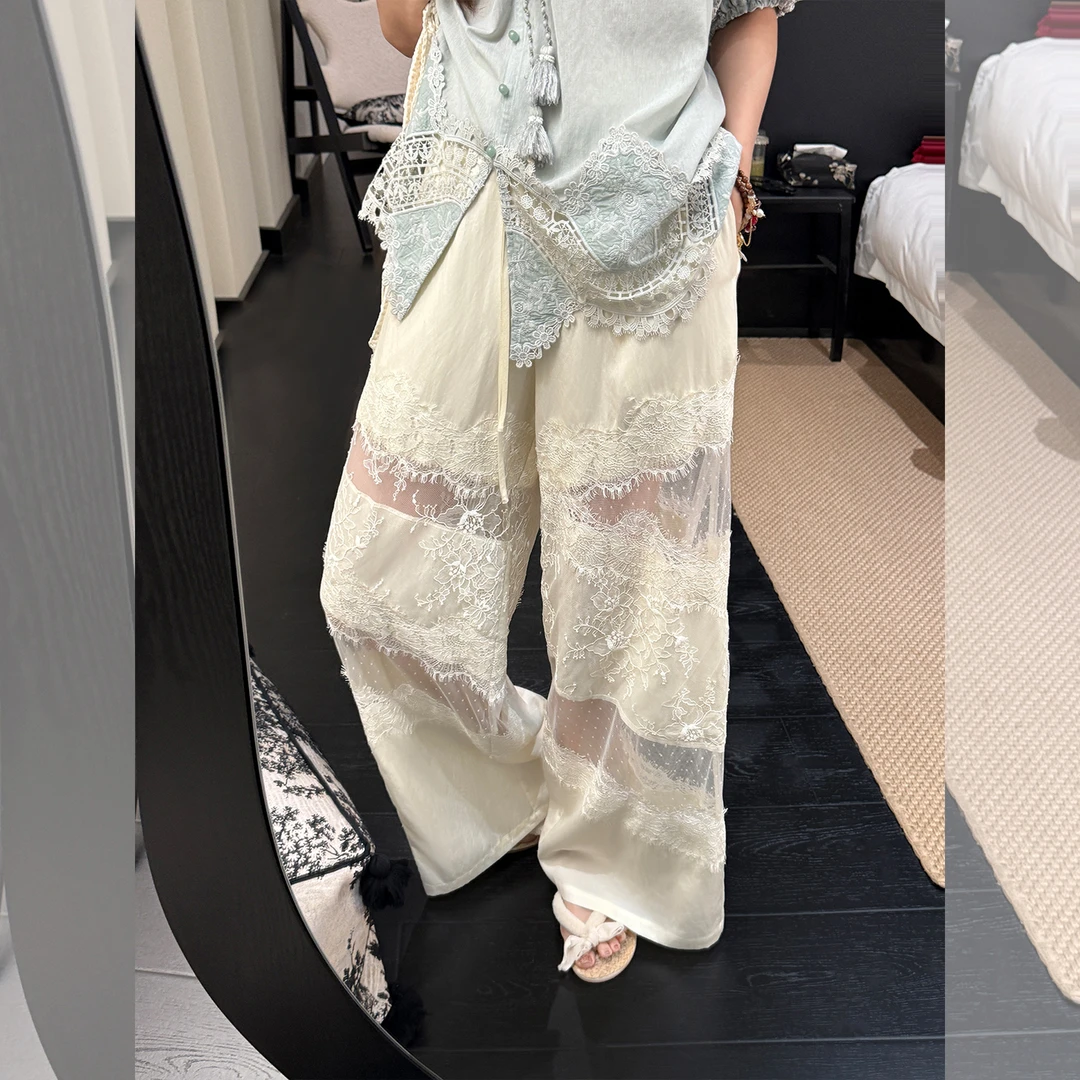 张涩涩 25夏"浮世花绫”解构主义 超难做!!3种蕾丝拼接镂空阔腿裤