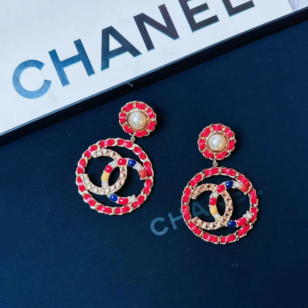 95新 Chanel/香奈儿 柚礼中古/香奈儿红色皮穿耳夹CG503117