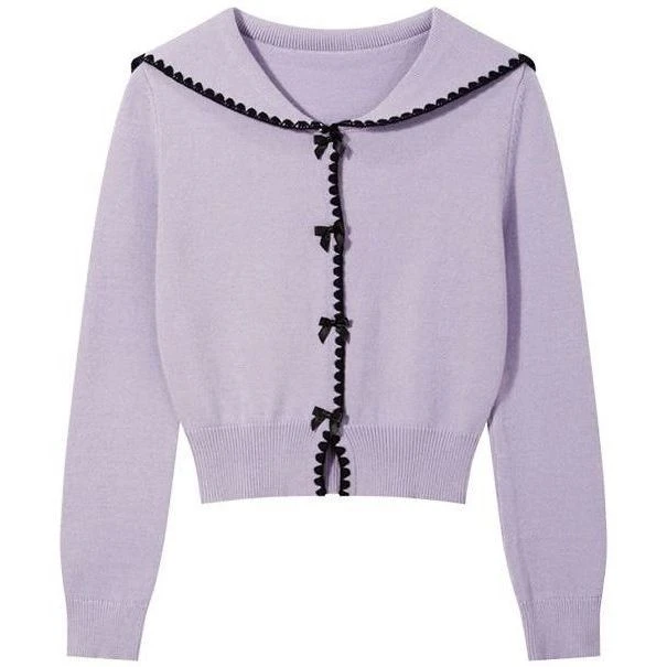 现现-小香风撞色海军领毛衣女2025新款软糯温柔宽松开衫Y50147854