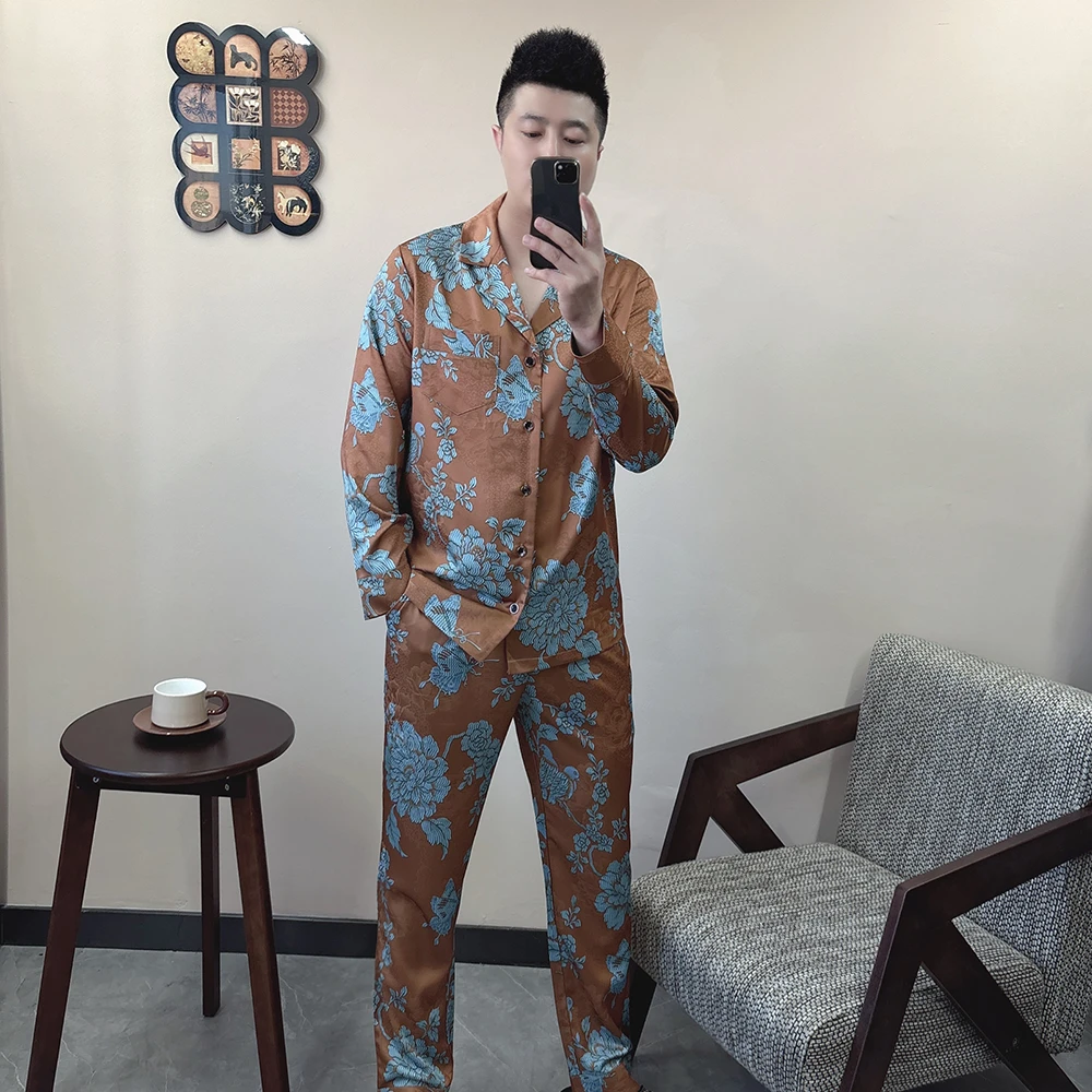 男士大码长袖睡衣套装2025秋季高品质奢华时尚可外穿家居服两件套