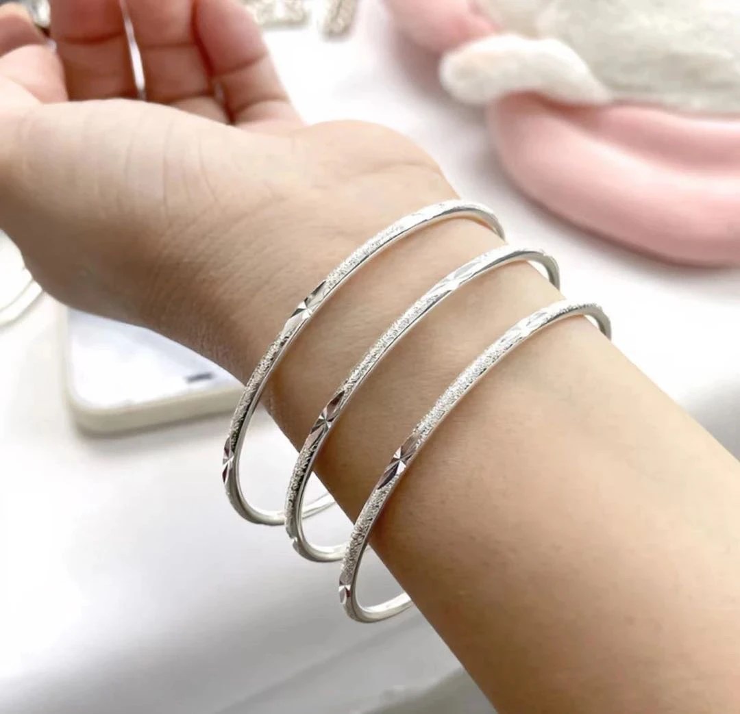 足银手镯 S69足银9999满天星闪钻三生三世实心送女友时尚银手镯
