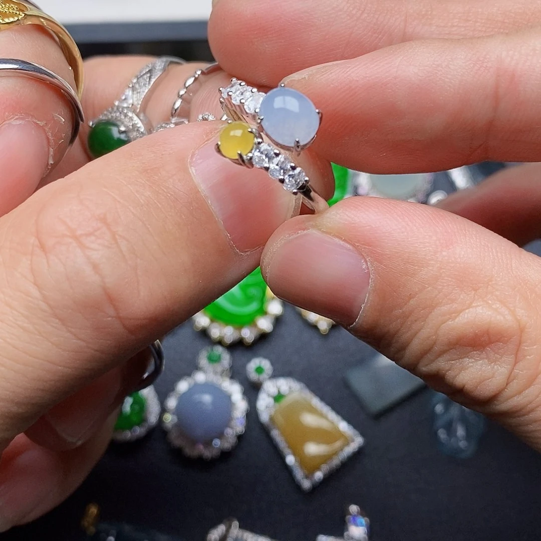 翡翠戒指银S925镶嵌熹*子戒指