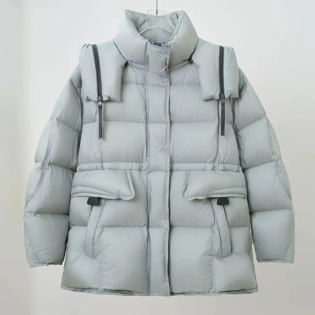 9268新款羽绒服女中长款连帽收腰保暖白鸭绒面包服外套冬季