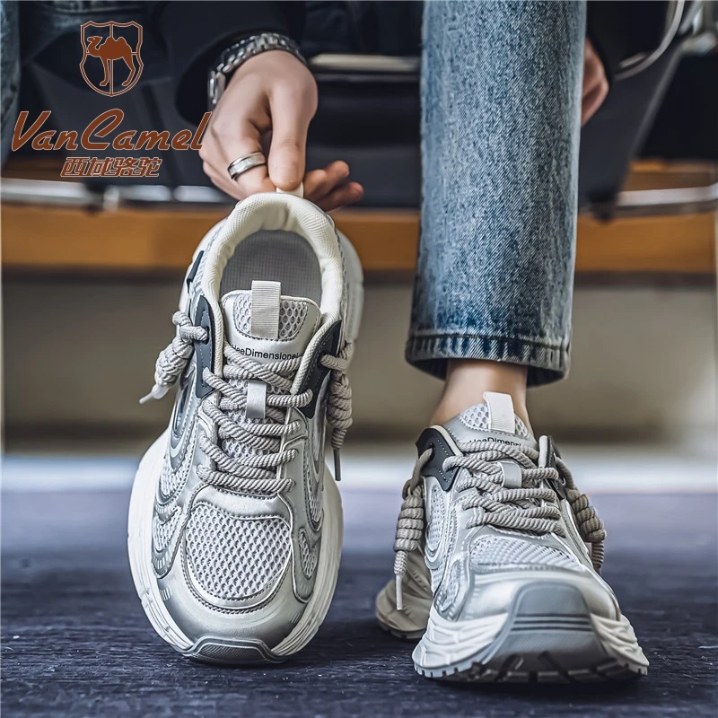 西域骆驼男鞋跑步鞋春季夏季新款厚底增高鞋子休闲网面运动鞋子