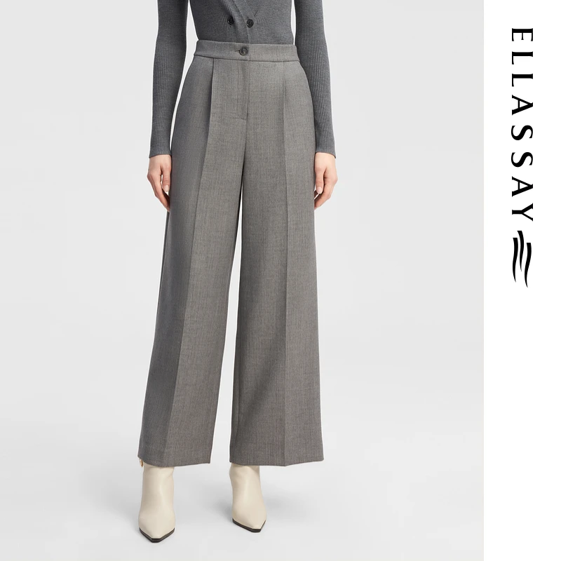 【晨粉专享】歌力思秋冬新款简约通勤高腰双褶休闲裤女EWE344K01300