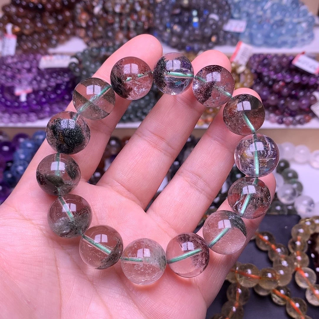 未镶嵌手链水晶16mm绿幽灵聚宝盆