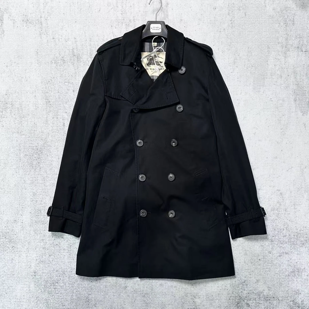 99新 BURBERRY/博柏利 纯黑经典双排扣风衣/48码