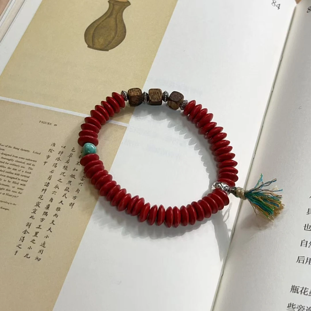 925银布艺手链 925纯银手串（片片红）1064