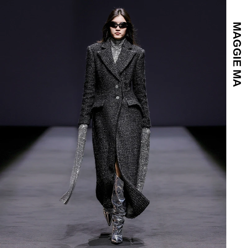 MAGGIE MA设计师款高级感复古格纹气质修身保暖百搭毛呢外套760C