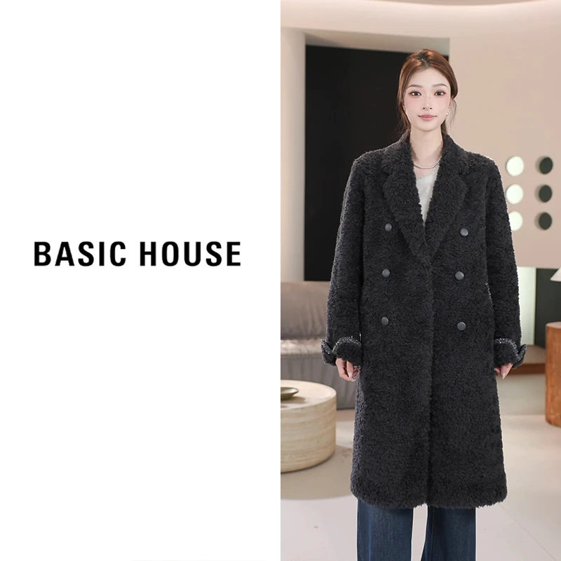 Basic House/百家好2025年新款羊羔毛外套灰B1294B56072（衣长103）