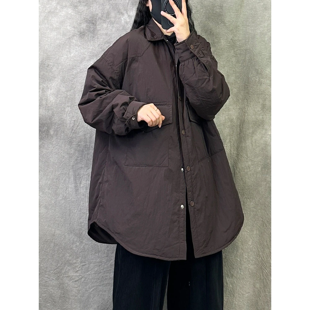 复古夹棉衬衫棉衣棉服女冬季2025新款宽松大码加厚保暖中长款外套