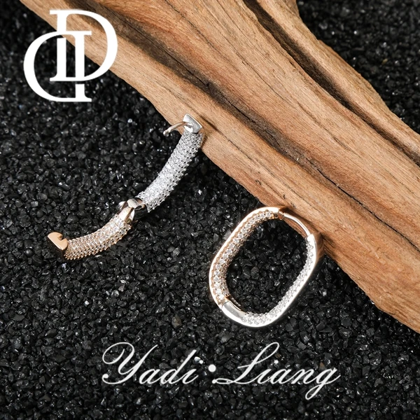 925银耳饰 梁雅帝新品【几何U形双色满天星】设计感纯银耳饰