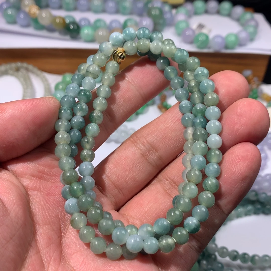 手链翡翠未镶嵌冰飘花天空蓝卡5.9