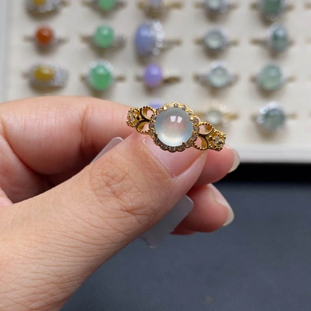 翡翠戒指银S925镶嵌戒指