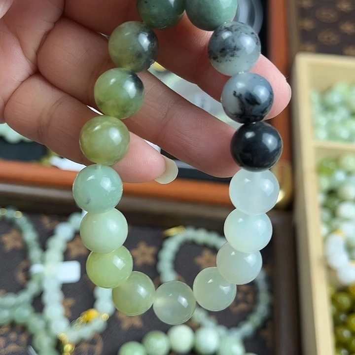 岫玉未镶嵌手链水墨12mm