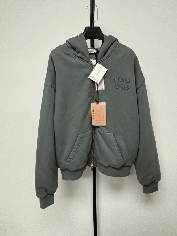 未使用 MIU MIU/缪缪 石墨灰拉链棉服外套 全新 S码