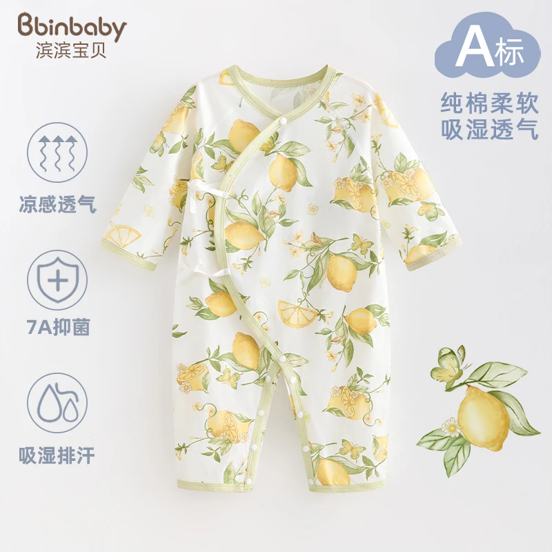 新生儿连体衣纯棉夏季薄款婴儿和尚服满月宝宝哈衣爬服春秋包屁衣
