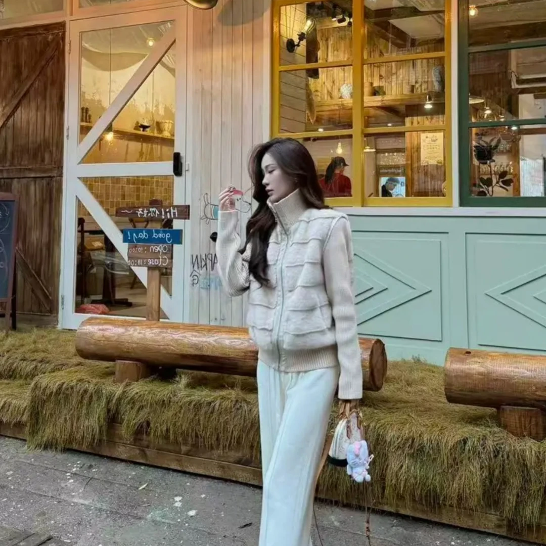 【琥珀千金】立领双色欧貂绒剪毛工艺外套针织袖”可拆卸“两穿版