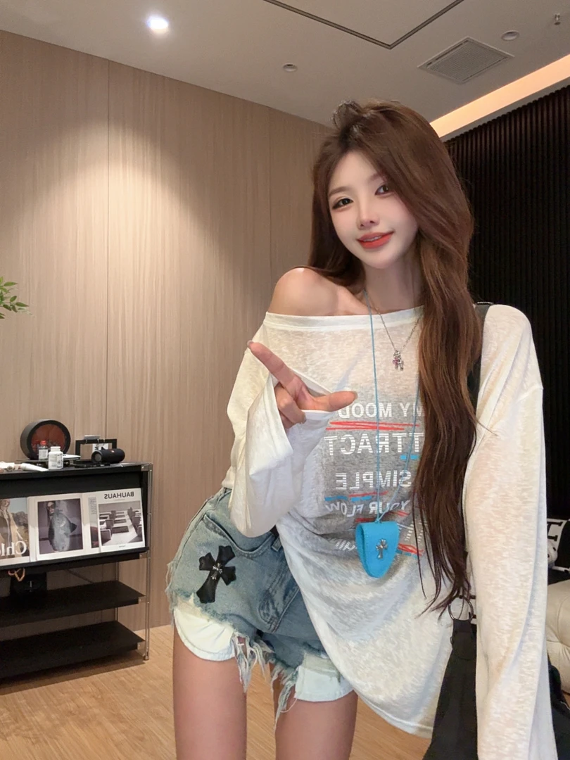 李馨儿【蓝精灵】显瘦长袖洋气衣服女罩衫宽松女装T恤夏季时尚