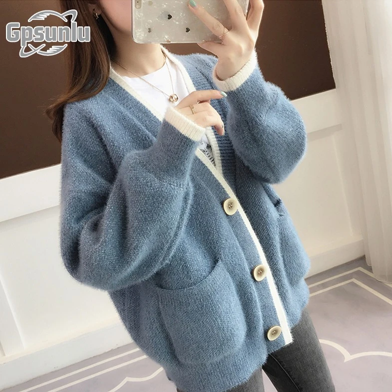 gpsunlu加厚毛衣女秋冬装新款慵懒风网红慵懒风初秋女开衫毛衣