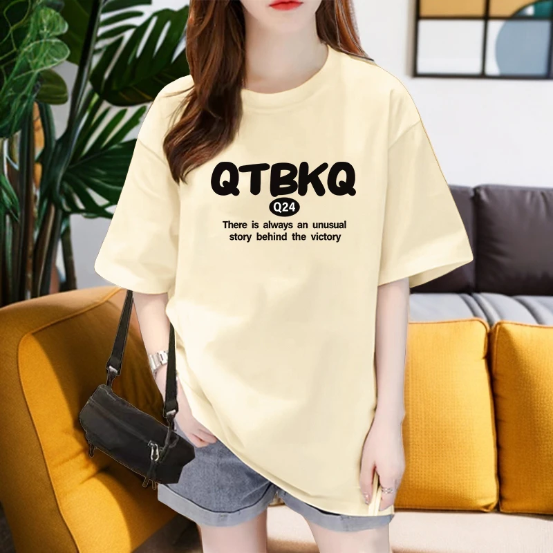 mnmf字母印花休闲时尚百搭潮流大码显瘦宽松印花上衣女士短袖t恤